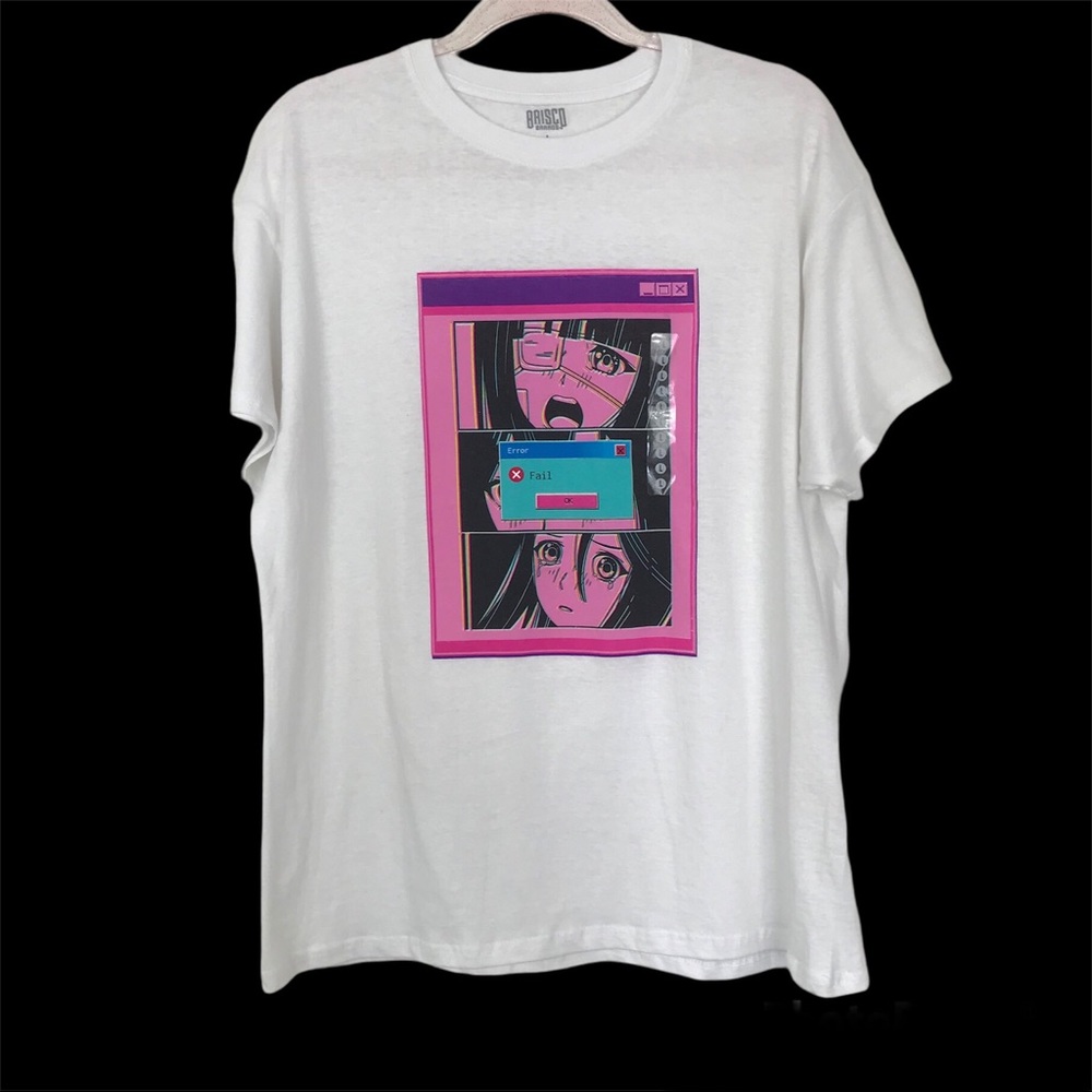 White Short Sleeve Crew Neck T-Shirt Japanese Anime Manga Cyber Girl Graphic